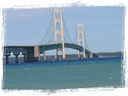 Closeup of the 5 mile long Mackinac bridge